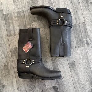Black Women's Combat Moto Boots with Harness Detail